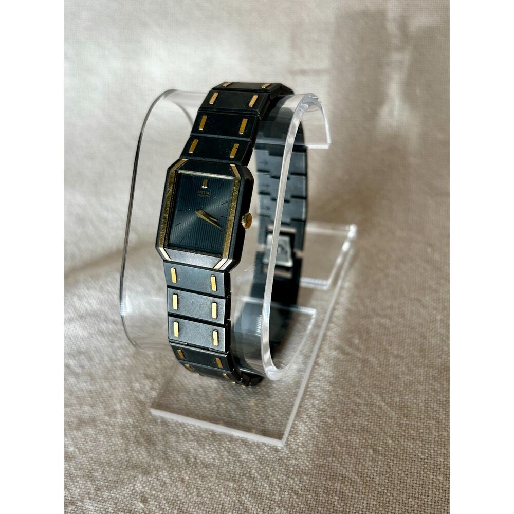 Seiko Vintage 90s 2C20-5630 black/gold tank women's watch, working